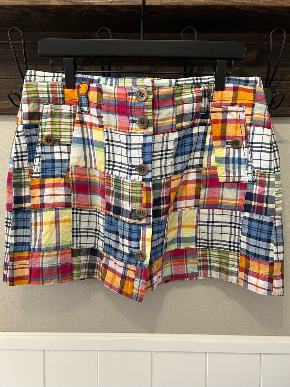 JCrew Madras Plaid Patchwork Y2K Button Up Preppy Multicolor Cotton Mini Skirt